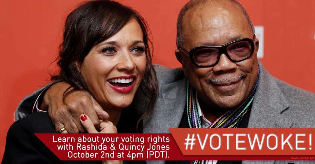 Rashida & Quincy Jones will participate in a Telephone Town Hall on Sunday Oct 2.